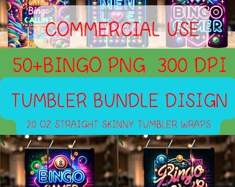 Versión 4 Bingo Tumbler Wrap Bundle PNG, Bingo Bundle 20 oz Skinny Tumbler Diseño de sublimación, Descarga instantánea, InstantTumblerArt, Skinny.