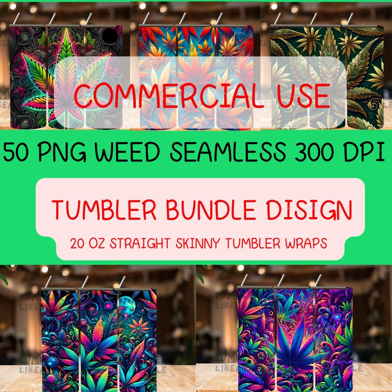Weed Leaf 20oz Tumbler Wrap | Cannabis Gift Cup | Stoner Digital DownloadWeed Tumbler 20 oz – Trippy Cannabis Cup for Stoner Gift,bundle image 1
