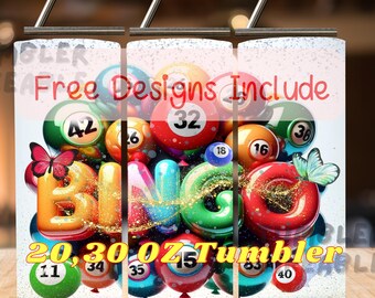 Colorful Bingo Tumbler Wrap: 20oz 30oz Skinny Tumbler Design (PNG Digital Download)