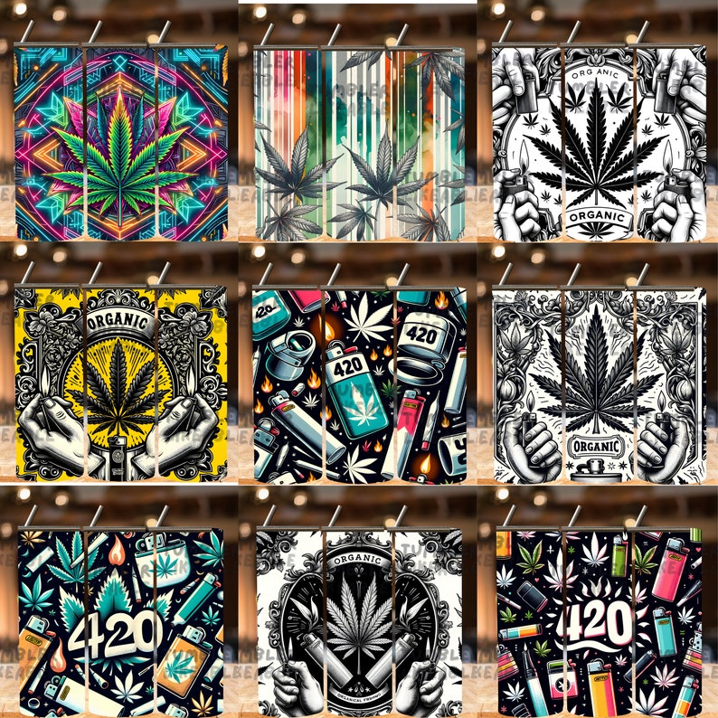 Weed Leaf Tumbler Wrap | 420 Cannabis Cup, Stoner Gift (Digital Download) image 3
