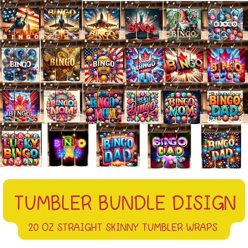 Bingo Tumbler Wrap Bundle PNG, Bingo Bundle 20 oz Skinny Tumbler Sublimation Design, Instant Download, InstantTumblerArt, Skinny Tumbler PNG image 4