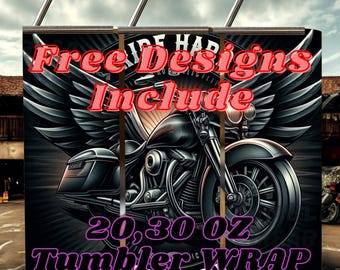 Motorcycle Tumbler Wrap: Ride Hard, Live Free (PNG Seamless Sublimation Design)