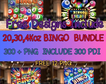 Bingo Tumbler Wrap Bundle: 20 oz Skinny Tumbler Sublimation Design (PNG, Instant Download)