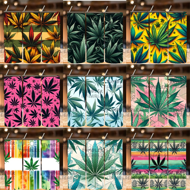 Weed Leaf 20oz Tumbler Wrap | Cannabis Gift Cup | Stoner Digital DownloadWeed Tumbler 20 oz – Trippy Cannabis Cup for Stoner Gift,bundle image 2