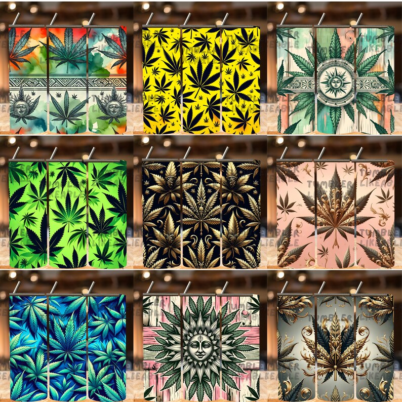 Weed Leaf 20oz Tumbler Wrap | Cannabis Gift Cup | Stoner Digital DownloadWeed Tumbler 20 oz – Trippy Cannabis Cup for Stoner Gift,bundle image 3