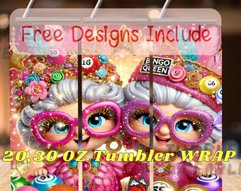 Bingo Tumbler Wrap PNG: 20 oz 30 oz Sublimation Design (Digital Download)