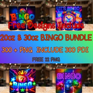Bingo Tumbler Wrap: Fun Neon Design (Digital Download, 20oz/30oz PNGs