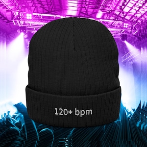120+ BPM Embroidered Knit Beanie, House Music Hats, EDM Merch