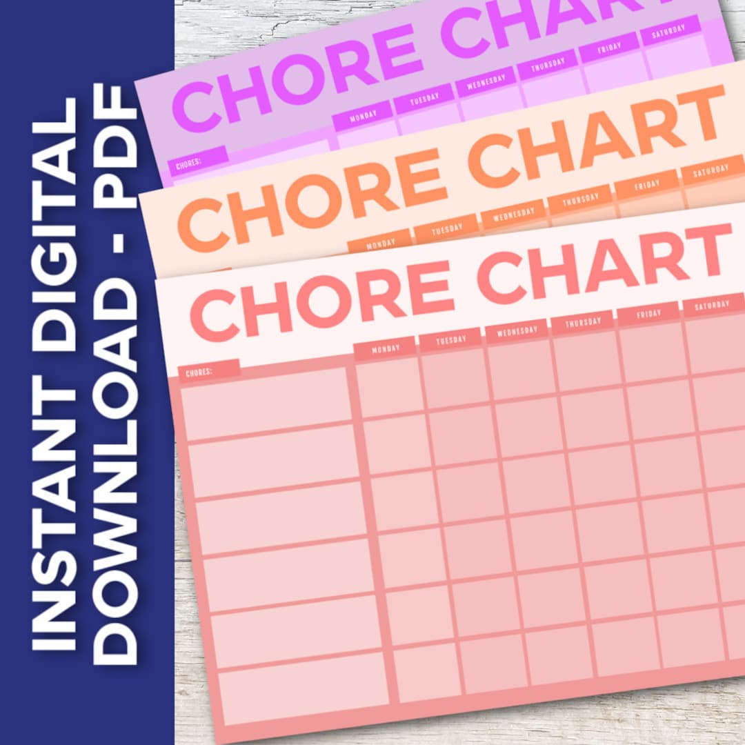 Chore Charts With 3 Colors for Digital Download and Unlimited Prints ...