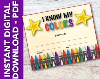 I Know My Colors Award Certificate - 2 Color Digital Downloads Included