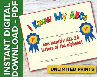 ABC's Award Certificate - Digital Download for Unlimited Prints