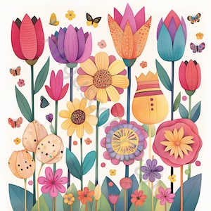 10 JPG Quirky Cute Flowers Clip Art, Clipart akwarelowy, Dziennik śmieci, Album, Tworzenie kartek, Pobieranie cyfrowe, Fantazja, Kapryśne kwiaty
