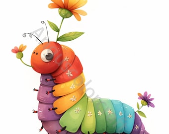 11 JPGs Raupe Clipart, kommerzielle Nutzung, wunderliche Ephemera, Aquarell entzückende Raupe Clipart, sofortiger Download, Papiermodelle