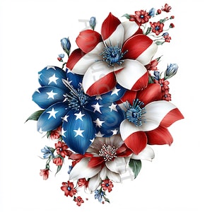 10 fleurs américaines originales Clip Art, Clipart JPG aquarelle, album de scrapbooking, fabrication de cartes, téléchargement numérique, fantaisiste 4 juillet