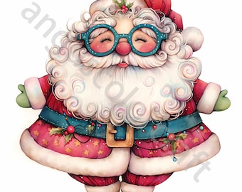 10 Quirky Santa Claus Clip Art, Watercolor Clipart JPG, Junk Journaling, Scrapbook, Card Making, Digital Download, Whimsical Christmas