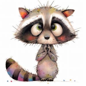 12 peculiares imágenes prediseñadas de mapaches, imágenes prediseñadas de acuarela en formato JPG, diario basura, álbum de recortes, creación de tarjetas, descarga digital Mapaches lindos, caprichosos y fantásticos