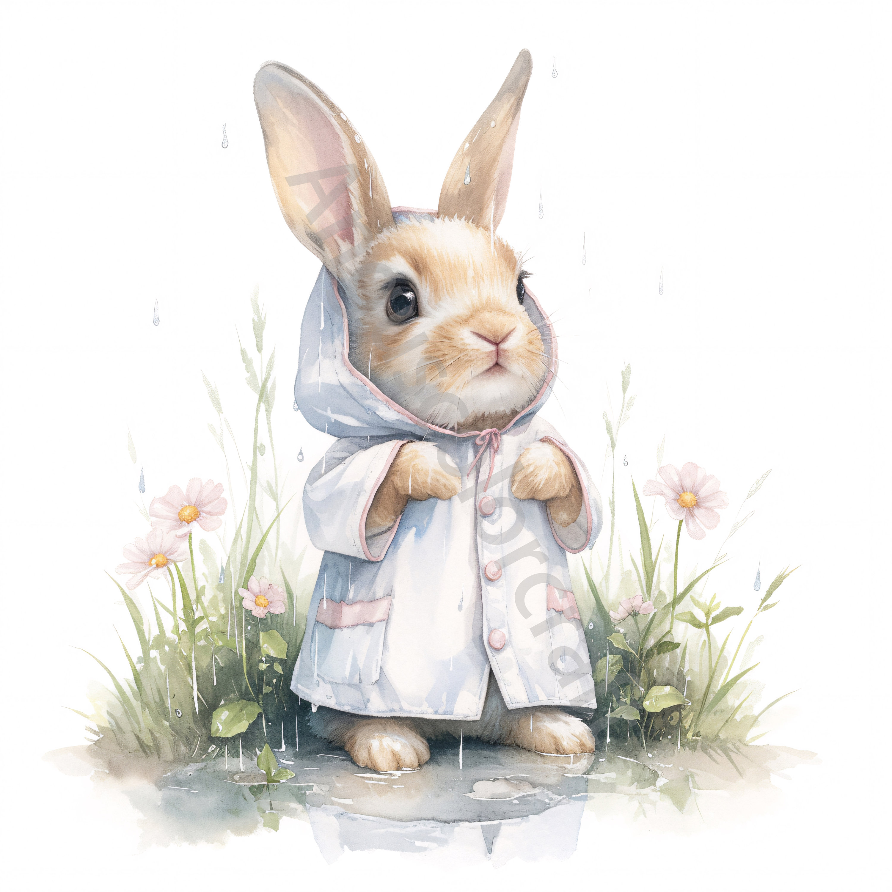 Raincoat Rabbit 13 Jpgs Cute Whimsical Raincoat Rabbit Clipart, Cute Bunny Clip Art ...