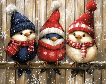 10 Jpgs Quirky Winter Birds Clipart, Commercial Use, Whimsical