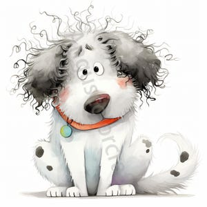 10 imágenes prediseñadas de perro con pelo desordenado y peculiar en formato JPG, cachorro de acuarela, diario basura, álbum de recortes, creación de tarjetas, descarga digital, fantasía, mascota caprichosa