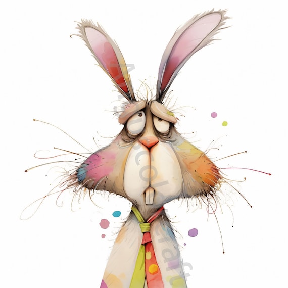 10 Quirky Bunny Clip Art, Watercolor Clipart JPG, Junk Journaling, Scrapbook, Card Making, Digital Download, Fantasy, Whimsical Funny Rabbit