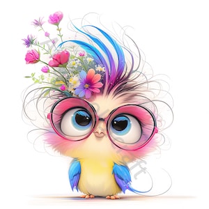 13 JPG lunatique fleur oiseaux des cliparts, drôles d'oiseaux, des cliparts numériques, des cliparts aquarelle, licence commerciale, imprimable, téléchargement numérique