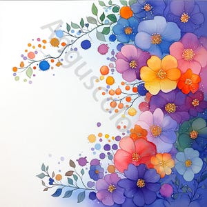 12 uroczych, kapryśnych kwiatów Clipart, magicznych kwiatów Clipart, wysokiej rozdzielczości JPG, pobieranie cyfrowe, akwarelowe Clipart, materiały do wydruku, licencja komercyjna