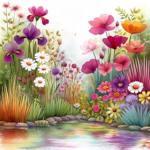 10 clipart étang tranquille, clipart JPG aquarelle, Junk Journal, scrapbooking, fabrication de cartes, téléchargement numérique, fantastique, paysage fantaisiste