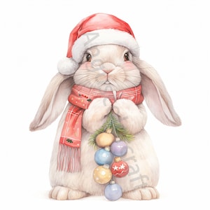 Cute Christmas Bunny Clip Art 12 Alta Resolução Aquarela JPG, Junk Journaling, Scrapbooking, Criação de Cartões, Kit de Download Digital, Coelho de Natal