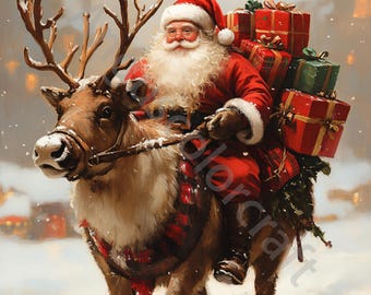 トナカイとサンタのヴィンテージクリップアートバンドル10高解像度水彩