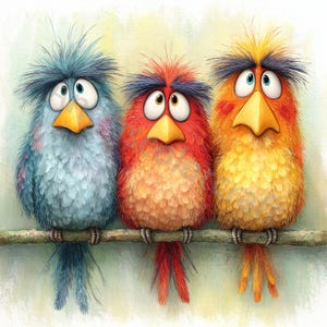 10 oiseaux originaux sur une branche Clip Art, clipart aquarelle JPG, journal indésirable, scrapbooking, fabrication de cartes, téléchargement numérique, oiseau lunatique fantastique