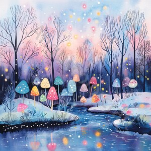 10 grillige Winter Forest-illustraties, aquarel clipart JPG, ongewenste journaling, plakboek, kaarten maken, digitale download, fantasie, eigenzinnige boom