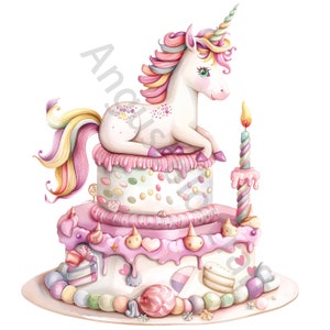 Clipart de gâteau d'anniversaire fantaisiste 12 JPGs haute qualité des cliparts aquarelle, joyeux anniversaire, création de cartes journal, sublimation, téléchargement numérique
