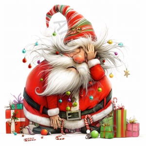 10 cliparts décalés du père Noël occupé, père Noël festif, usage commercial, éphémères fantaisistes, JPG aquarelle, téléchargement immédiat, journal indésirable, créations en papier
