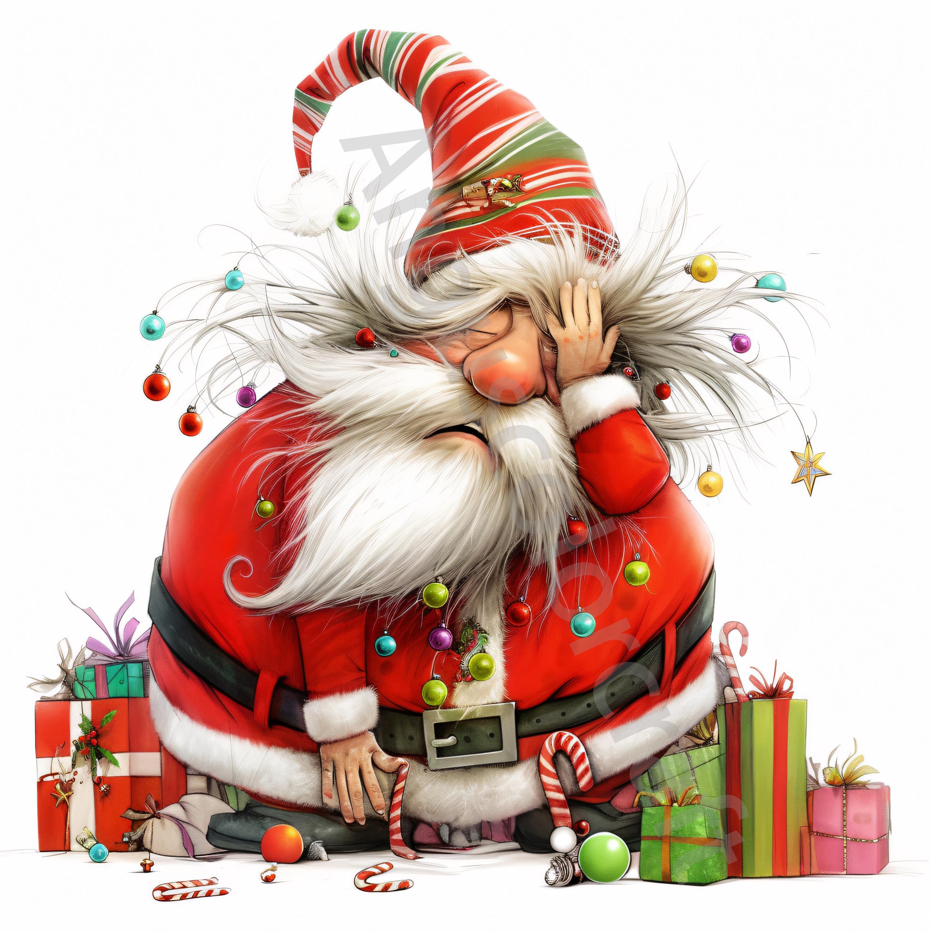 10 Quirky Busy Santa Clipart, Festive Santa, Commercial Use, Whimsical Ephemera, Watercolor JPG, Instant Download, Junk Journal, Paper Craft