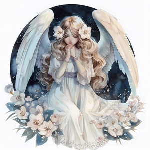 Lindo paquete de imágenes prediseñadas de ángel de acuarela: 13 archivos JPG de alta calidad: descarga digital, uso comercial, arte mural, manualidades de papel digitales, ángel niña