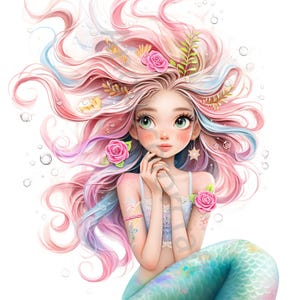 14 sirènes originales Clip Art, Clipart JPG aquarelle, journal indésirable, scrapbooking, fabrication de cartes, téléchargement numérique, fantastique, sirène lunatique