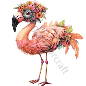 10 JPGs Whimsical Quirky Flamingo Clipart, Funny Flamingo Clip art, Digital Download, Watercolor Clipart, Printables, Commercial License