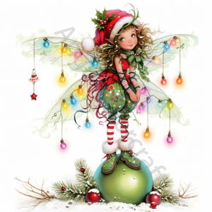 Eigenzinnige kerstfee illustraties 12 high-res aquarel jpg's, junkjournaling, scrapbooking, kaarten maken, digitale downloadkit, kerstkunst