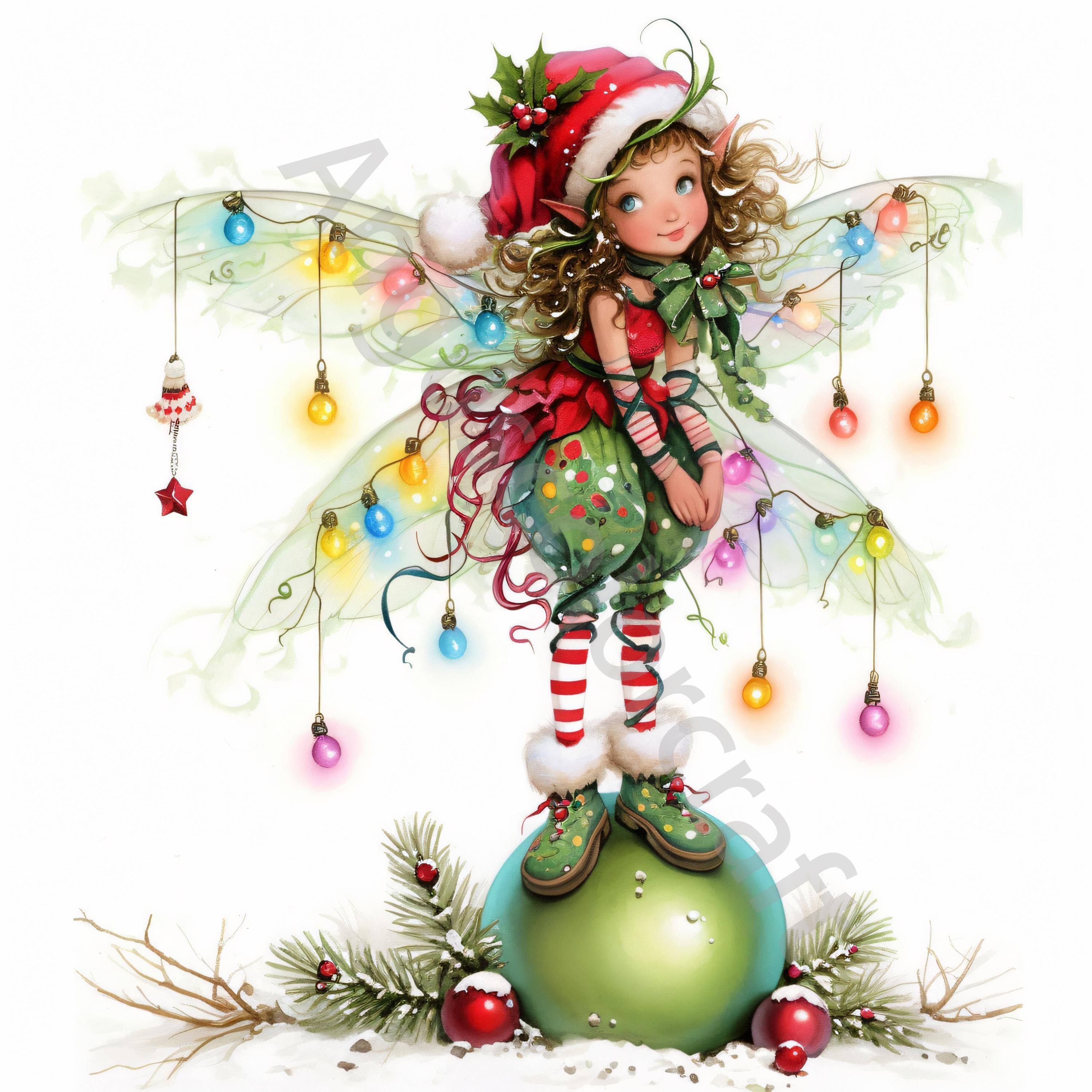 Quirky Christmas Fairy Clip Art 12 High Res Watercolor Jpgs