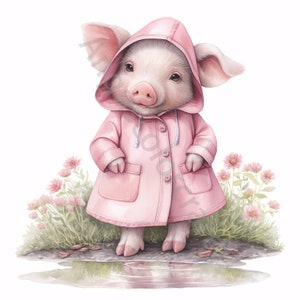 15 imágenes prediseñadas de cerdito impermeable con lindos dibujos animados en formato JPG, descarga digital, acuarela, imprimible, licencia comercial
