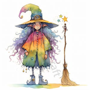 12 lindas y extravagantes imágenes prediseñadas de brujas, imágenes prediseñadas de brujas extravagantes, JPG de alta calidad, descarga digital, imágenes prediseñadas de acuarela, imprimibles, licencia comercial