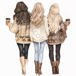 Amis en hiver clipart, 10JPG, téléchargement numérique, graphique amie femme, clipart people, journal indésirable, créations numériques en papier, scrapbooking, fille