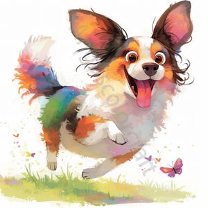 10 imágenes prediseñadas de perros Papillon originales, imágenes prediseñadas de acuarela en formato JPG, para diarios basura, álbumes de recortes, creación de tarjetas, descarga digital, fantasía, animales caprichosos