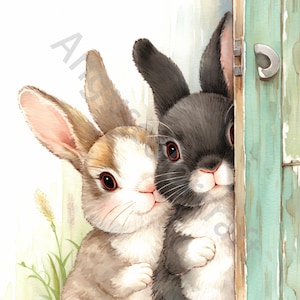 10 Spuckende Kaninchen Clip Art, Aquarell Clipart JPG, Junk Journal, Scrapbook, Kartenherstellung, digitaler Download, Fantasy, wunderliche süße Häschen