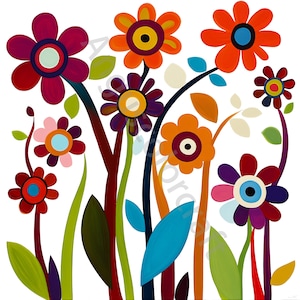 Quirky Flowers Clip Art Bundle 10 wysokiej rozdzielczości akwarelowych kwiatów JPG Junk Journaling, Scrapbooking, Tworzenie kartek, Pobieranie cyfrowe, Fantazyjne