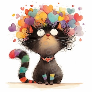 10 Lustige, wunderliche Liebe Katzen Clipart, Valentinstag Clipart, JPG, digitaler Download, Aquarell Clipart, Printables, kommerzielle Lizenz