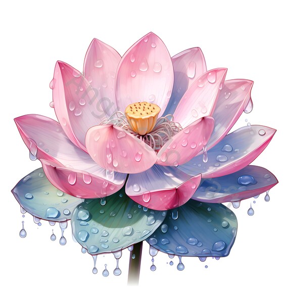 12 Watercolor Lotus Clipart, Water Lilies, Lotus flower Art, Lotus green leaves JPG, Floral Digital Download, Graphics, Flower invitations