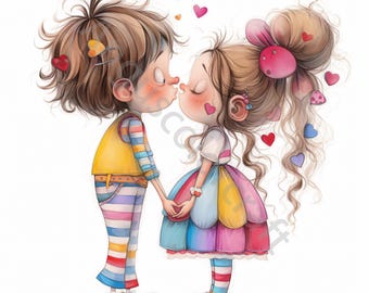 13 Quirky Cartoon Valentines Clip Art, Watercolor JPG, Junk Journaling, Scrapbook, Card Making, Digital Download, Fantasy, Whimsical Love