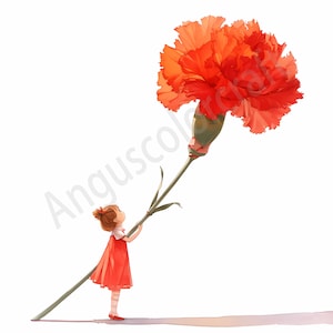 Muttertag Clipart - 18 hochwertige JPGs, Eine Nelke für Mama, Mutter Sohn Tochter Clipart, Mama Junge Mädchen Clipart