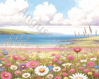 10 Whimsical Meadow Flower Clipart by Sea Clip art JPG, Digital Download, Watercolor Clipart, Printables, Commercial License, Landscape